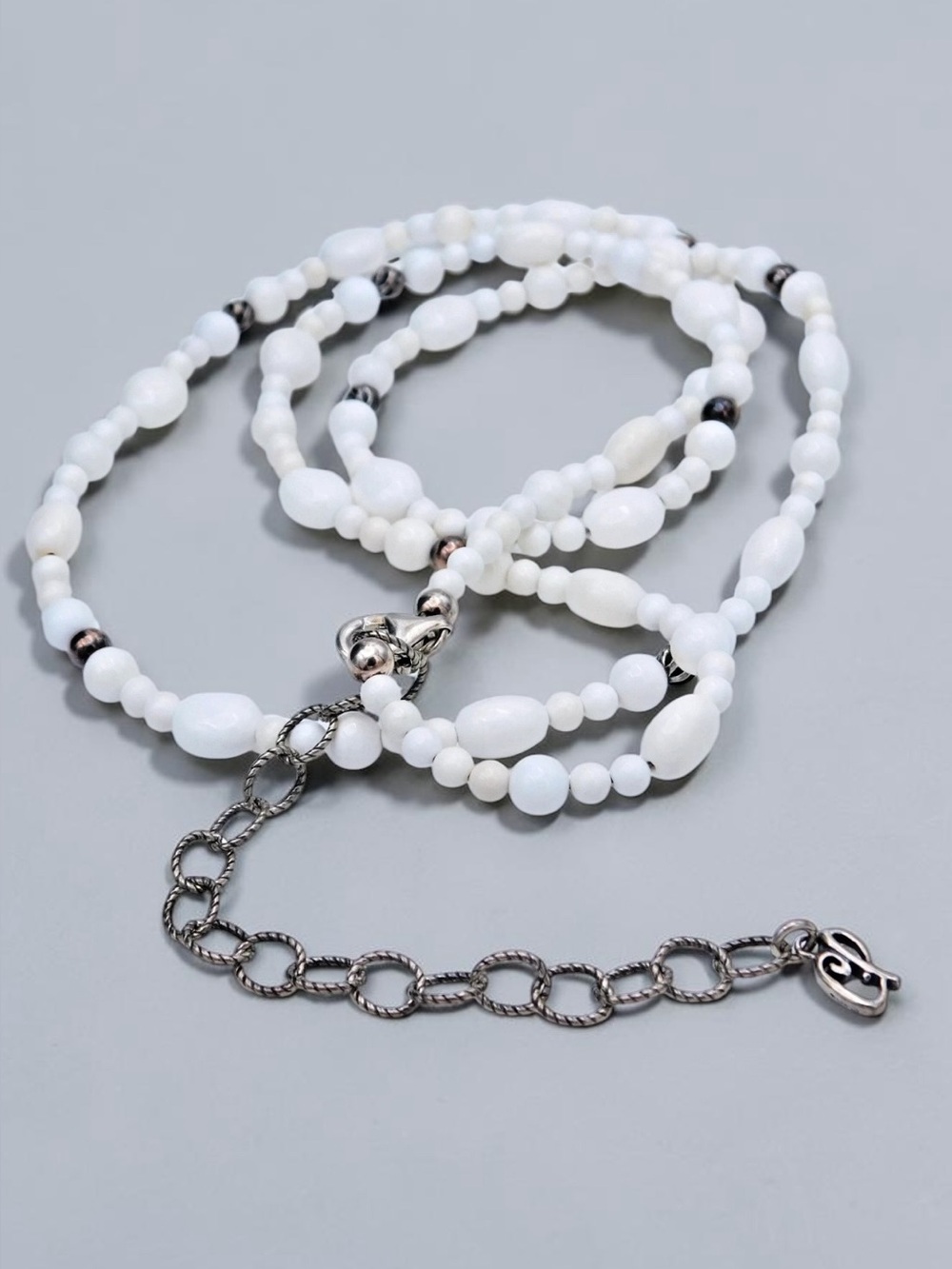 Carolyn Pollack Relios Sterling White Agate Necklace & Earrings Set CP 32”-36” - Picture 16 of 17